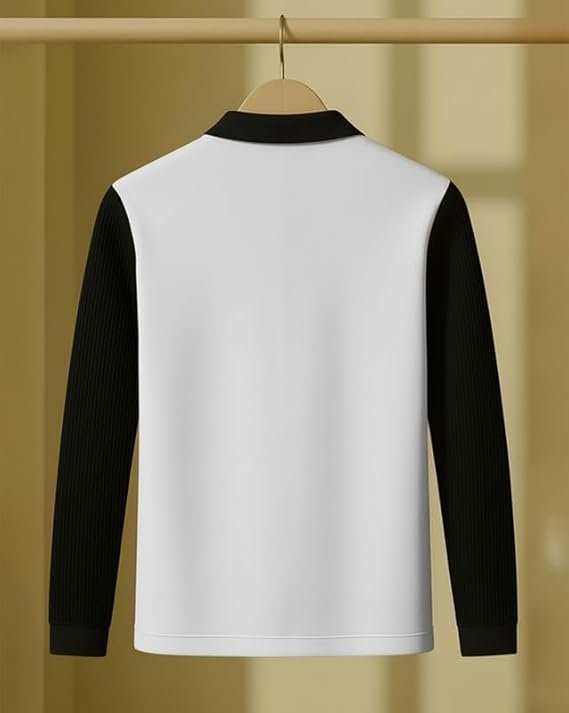 T-Shirt for Men Zip Neck Texture Self Design Cotton Blend Mens Tshirts - Image 3