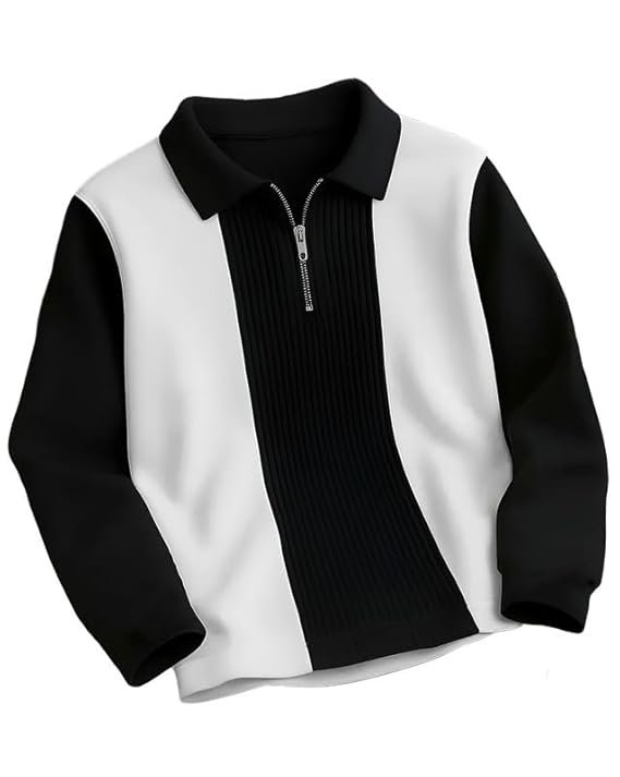T-Shirt for Men Zip Neck Texture Self Design Cotton Blend Mens Tshirts - Image 2
