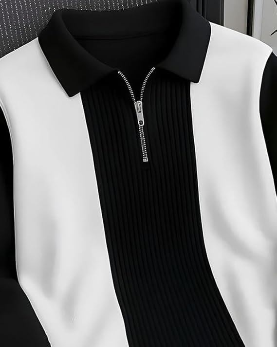 T-Shirt for Men Zip Neck Texture Self Design Cotton Blend Mens Tshirts - Image 4