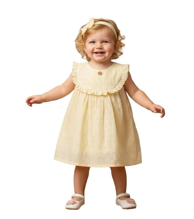 A.T.U.N. (ALL THINGS UBER NICE) Baby Girls Premium Cotton Embroidered Schiffli Dress | Soft Comfortable & Breathable Party, Photoshoot, Birthday, Casual Outdoor Wear for Kids