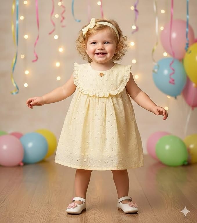 A.T.U.N. (ALL THINGS UBER NICE) Baby Girls Premium Cotton Embroidered Schiffli Dress | Soft Comfortable & Breathable Party, Photoshoot, Birthday, Casual Outdoor Wear for Kids - Image 5