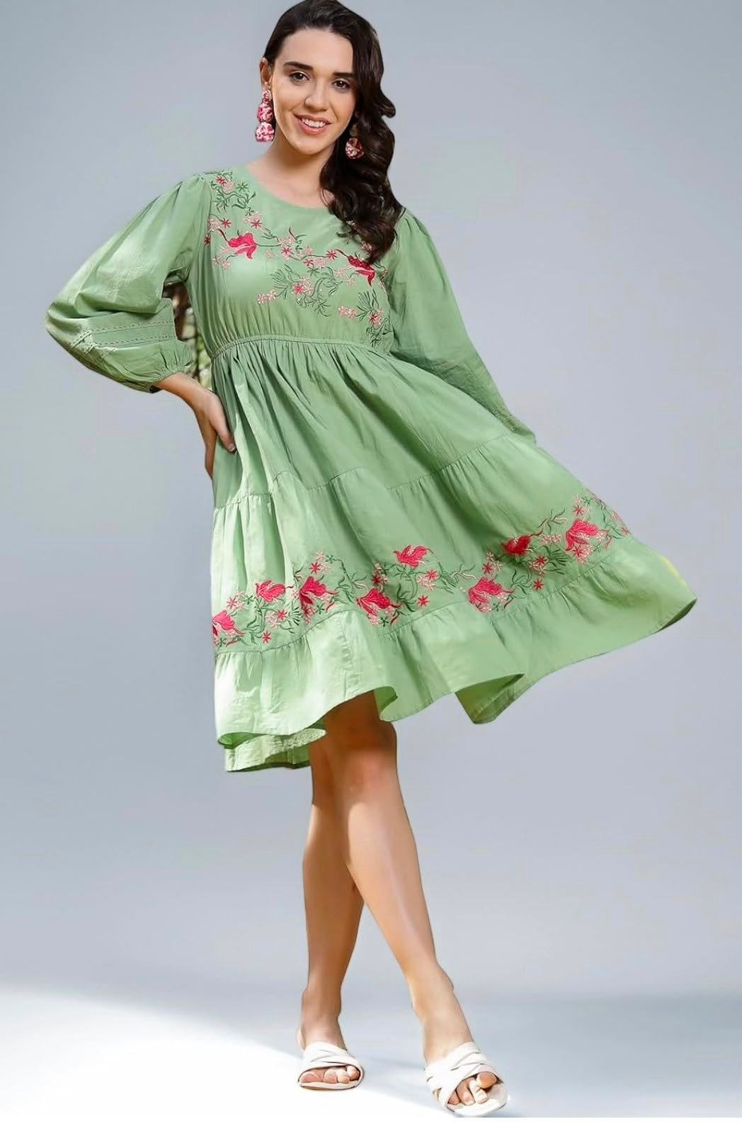 Stylum Women's Solid & Embroidered Cotton Tiered Dress